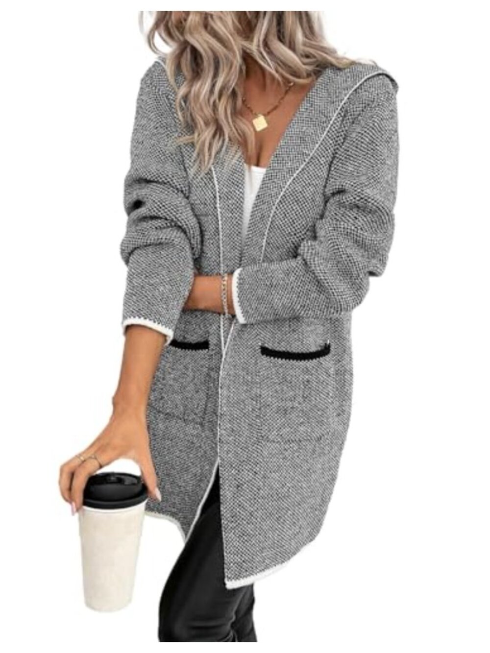 Sidefeel Hooded Cardigan Sweater Women Long Sleeve Open Front Knit